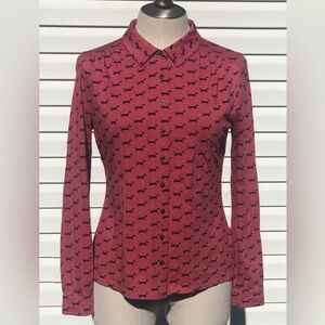 Boden Size US 8/UK 12 - Pink Long Sleeve Button Down Top with Dachshunds